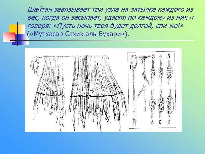 Шайтан завязывает три узла на затылке каждого из вас, когда он засыпает, ударяя по