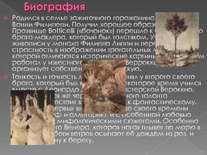 Биография Родился в семье зажиточного горожанина Мариано ди Ванни Филипепи. Получил хорошее образование. Прозвище