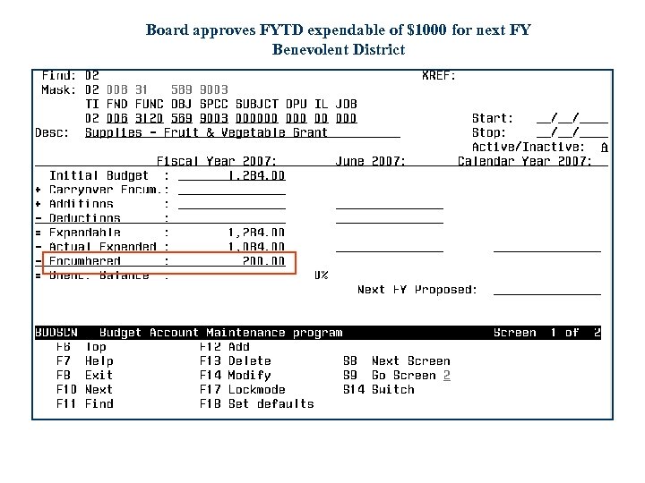 Board approves FYTD expendable of $1000 for next FY Benevolent District 