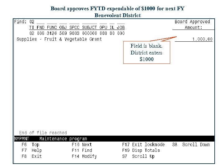 Board approves FYTD expendable of $1000 for next FY Benevolent District Field is blank.