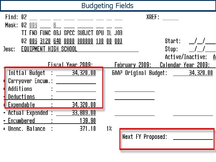 Budgeting Fields 