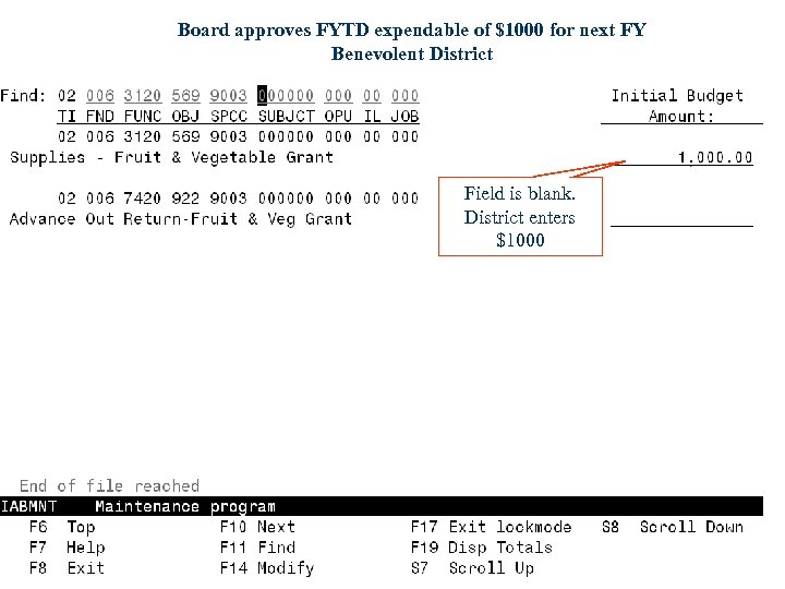 Board approves FYTD expendable of $1000 for next FY Benevolent District Field is blank.