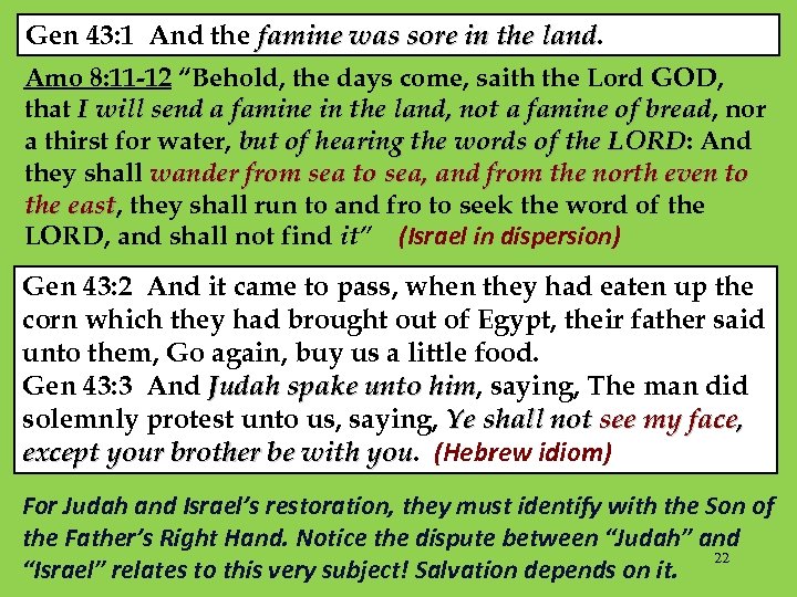 Gen 43: 1 And the famine was sore in the land Amo 8: 11