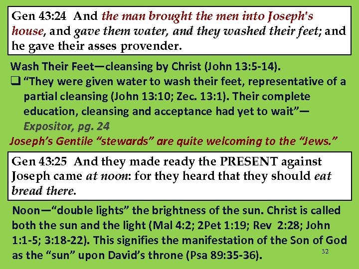 Gen 43: 24 And the man brought the men into Joseph's house, and gave