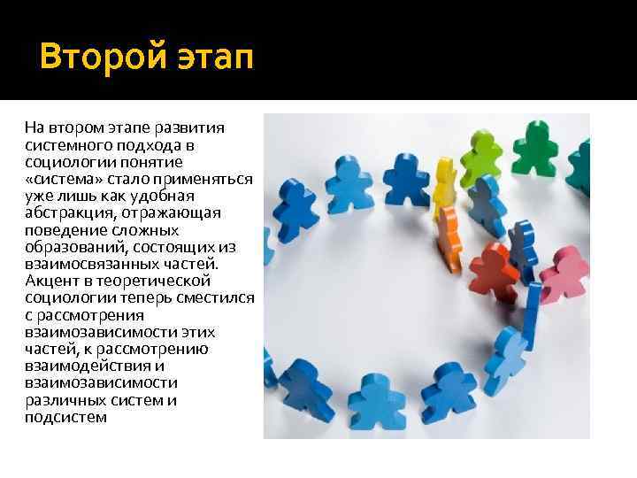 Второй этап На втором этапе развития системного подхода в социологии понятие «система» стало применяться