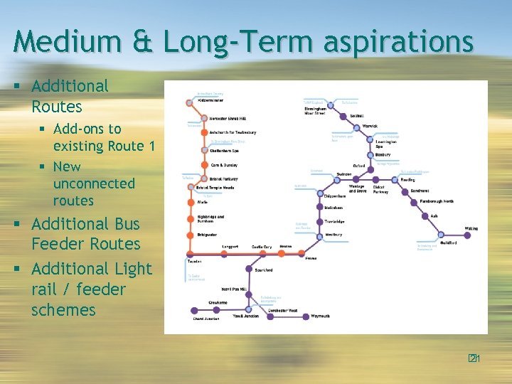 Medium & Long-Term aspirations Additional Routes Add-ons to existing Route 1 New unconnected routes