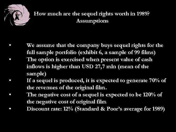 How much are the sequel rights worth in 1989? Assumptions • • • We