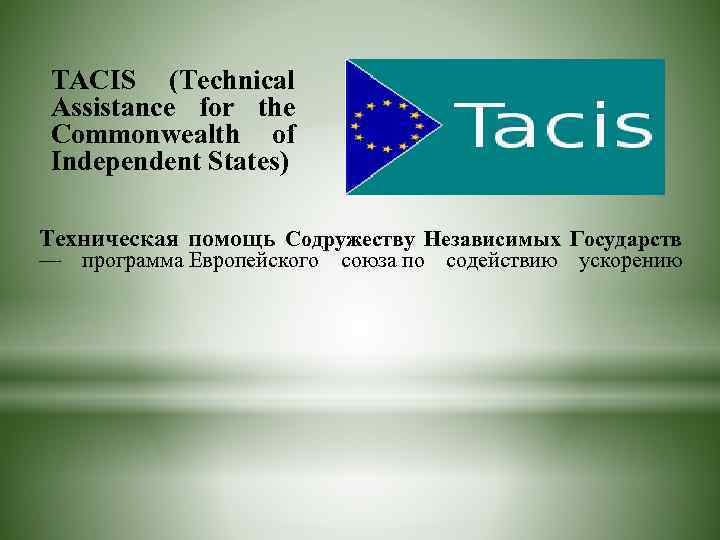 ТACIS (Technical Assistance for the Commonwealth of Independent States) Техническая помощь Содружеству Независимых Государств