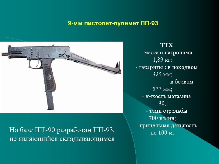 9 -мм пистолет-пулемет ПП-93 На базе ПП 90 разработан ПП 93. не являющийся складывающимся