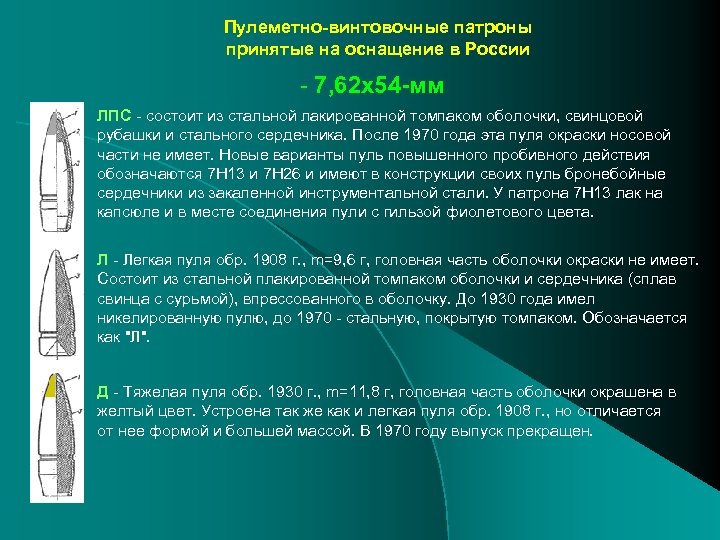 Пулеметно-винтовочные патроны принятые на оснащение в России - 7, 62 х54 -мм ЛПС -