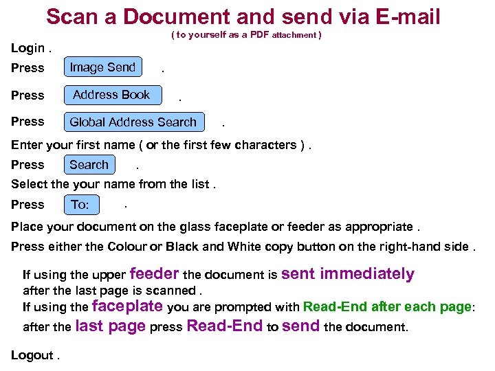 Scan a Document and send via E-mail ( to yourself as a PDF attachment
