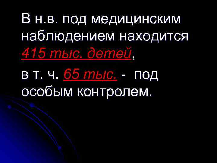 В н. в. под медицинским наблюдением находится 415 тыс. детей, в т. ч. 65