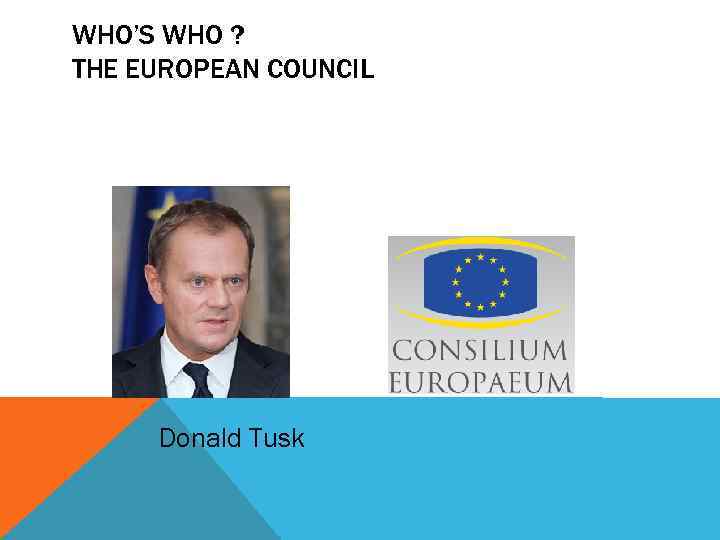 WHO’S WHO ? THE EUROPEAN COUNCIL Donald Tusk 