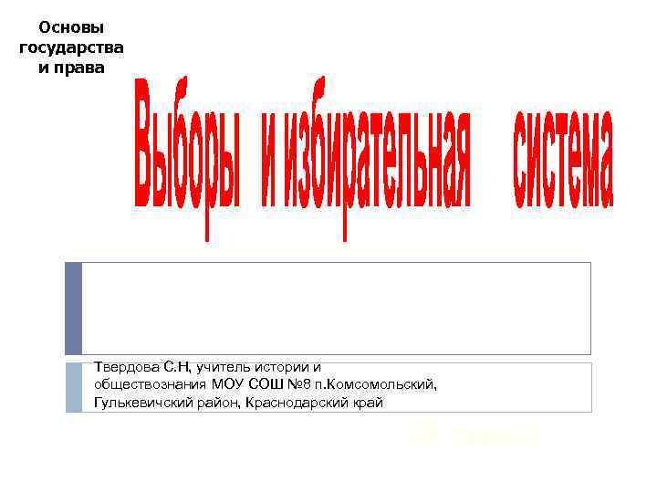 Основы государства и права Твердова С. Н, учитель истории и обществознания МОУ СОШ №