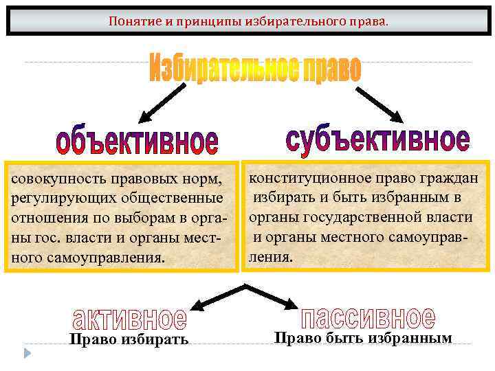 Понятие и принципы избирательного права. совокупность правовых норм, регулирующих общественные отношения по выборам в