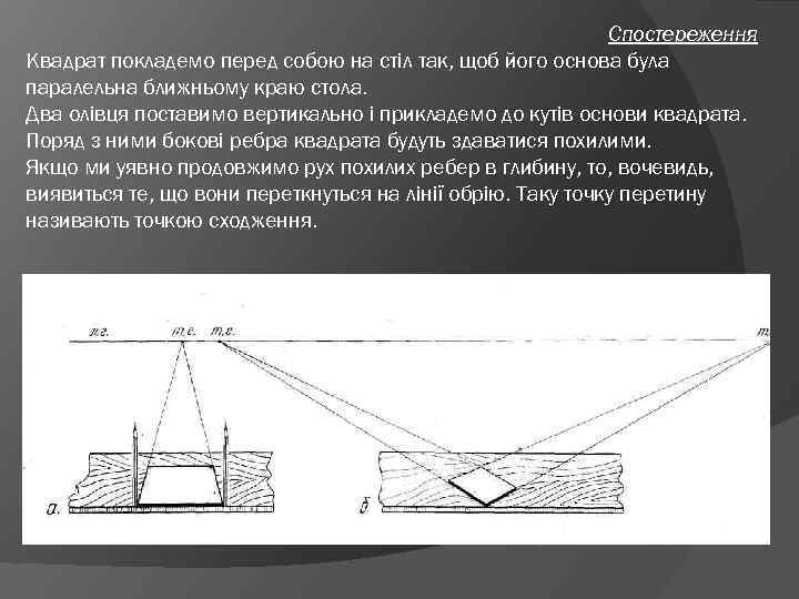 Спостереження Квадрат покладемо перед собою на стіл так, щоб його основа була паралельна ближньому