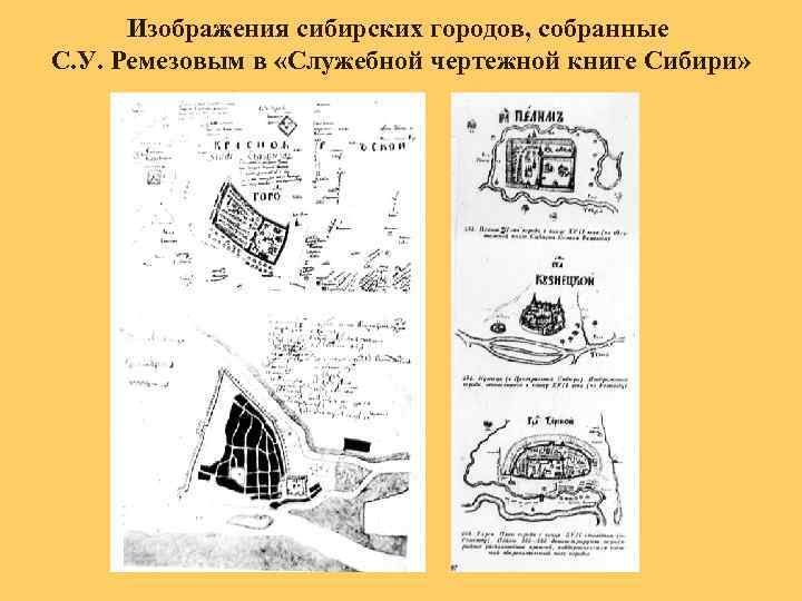 Изображения сибирских городов, собранные С. У. Ремезовым в «Служебной чертежной книге Сибири» 