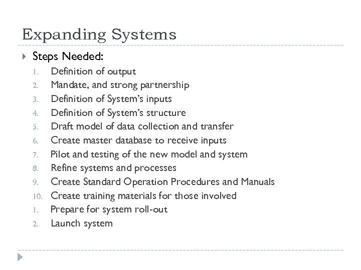 Expanding Systems Steps Needed: 1. 2. 3. 4. 5. 6. 7. 8. 9. 10.