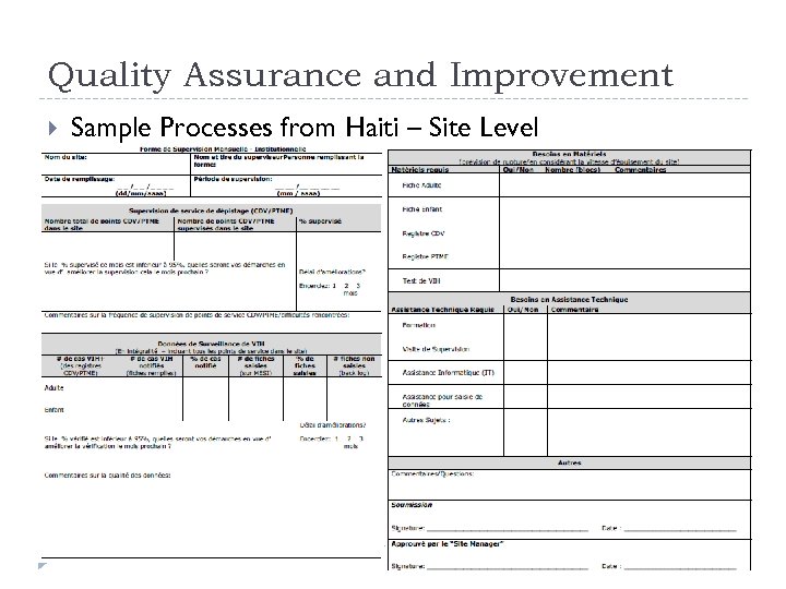 Quality Assurance and Improvement Sample Processes from Haiti – Site Level 