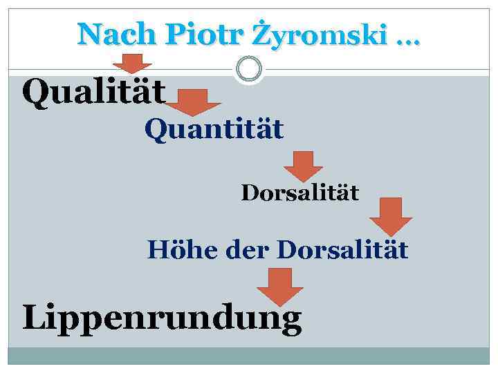 Nach Piotr Żyromski … Qualität Quantität Dorsalität Höhe der Dorsalität Lippenrundung 