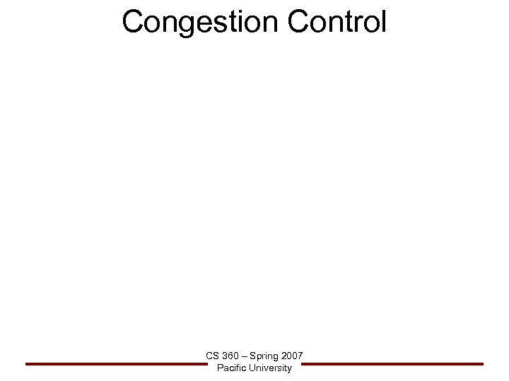 Congestion Control CS 360 – Spring 2007 Pacific University 
