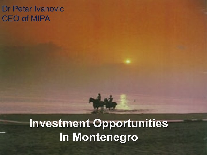 Dr Petar Ivanovic CEO of MIPA Investment Opportunities In Montenegro 