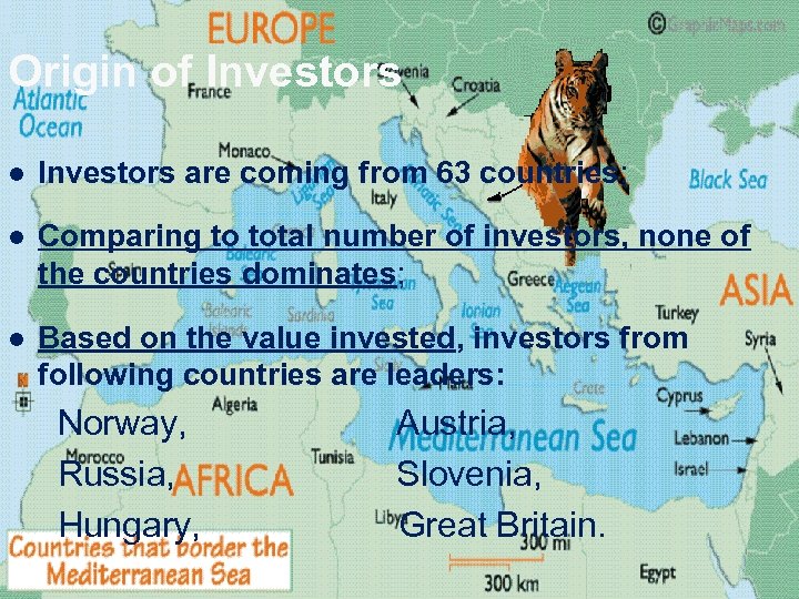 Origin of Investors l Investors are coming from 63 countries; l Comparing to total
