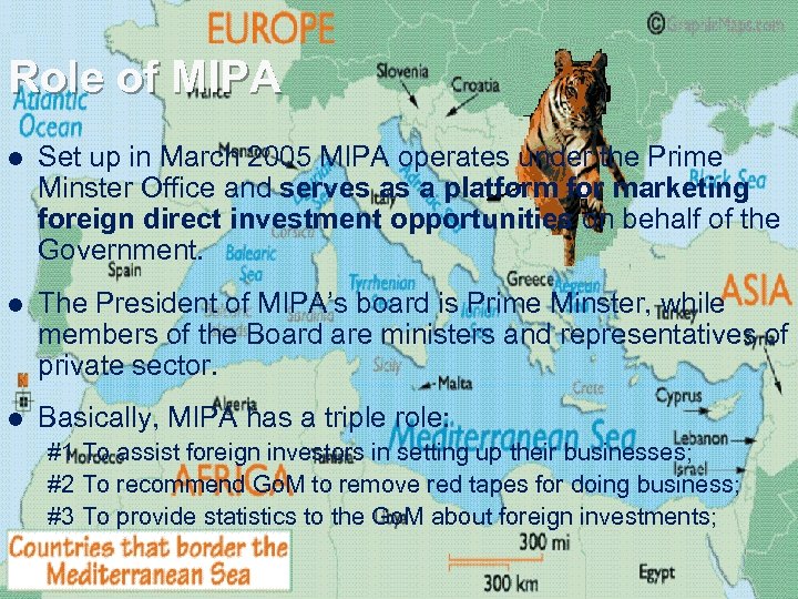 Role of MIPA l Set up in March 2005 MIPA operates under the Prime