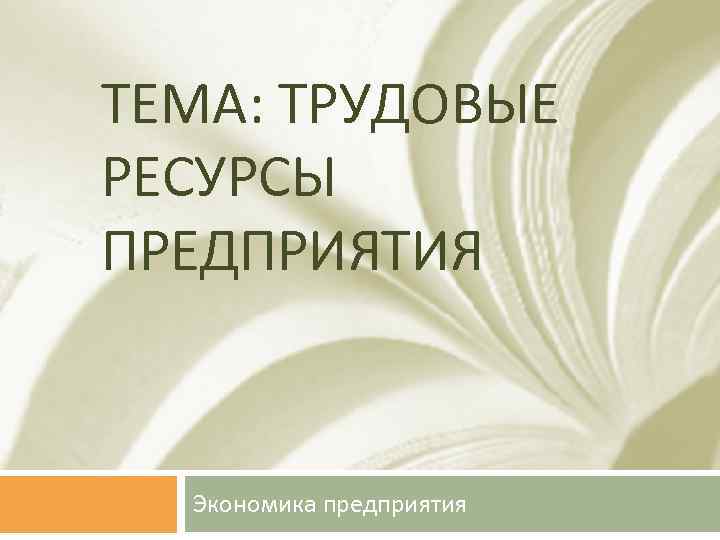 ТЕМА: ТРУДОВЫЕ РЕСУРСЫ ПРЕДПРИЯТИЯ Экономика предприятия 