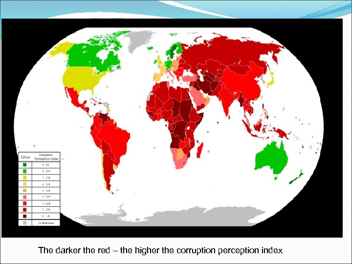 The darker the red – the higher the corruption perception index 