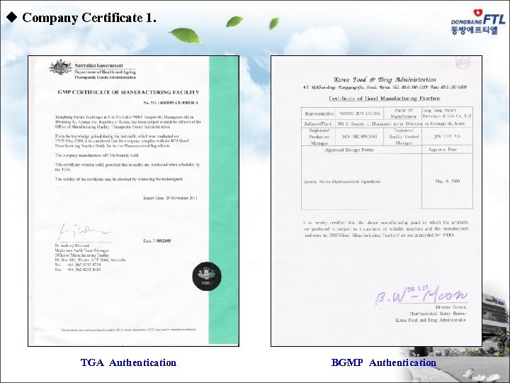 u Company Certificate 1. TGA Authentication BGMP Authentication 