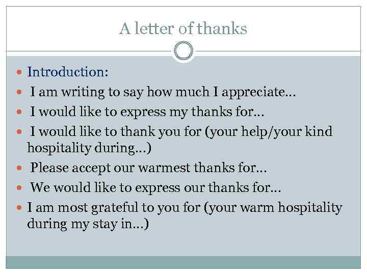 A letter of thanks Introduction: I am writing to say how much I appreciate…