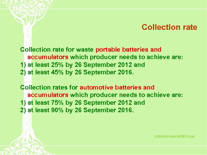Collection rate for waste portable batteries and accumulators which producer needs to achieve are: