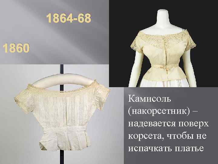 1864 -68 1860 Камисоль (накорсетник) – надевается поверх корсета, чтобы не испачкать платье 