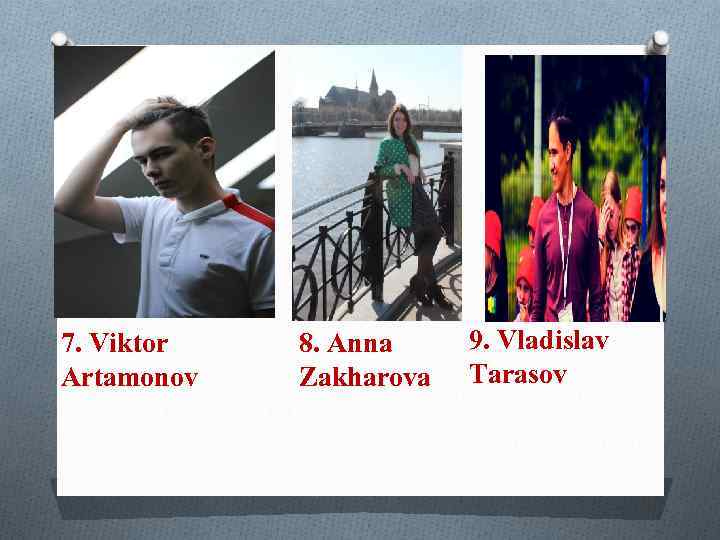 7. Viktor Artamonov 8. Anna Zakharova 9. Vladislav Tarasov 