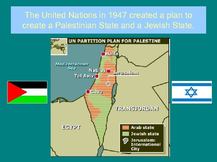 The United Nations in 1947 created a plan to create a Palestinian State and