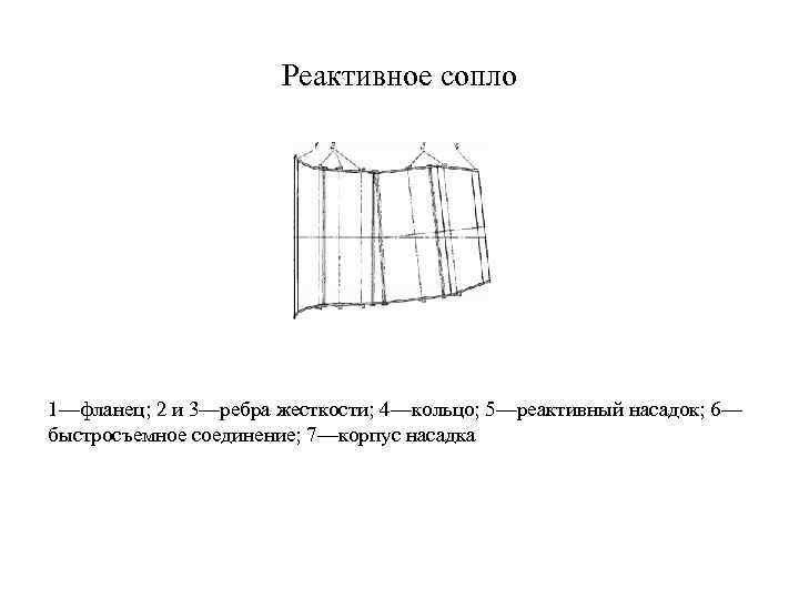 Реактивное сопло 1—фланец; 2 и 3—ребра жесткости; 4—кольцо; 5—реактивный насадок; 6— быстросъемное соединение; 7—корпус