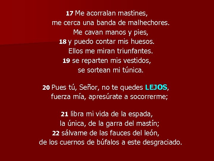 17 Me acorralan mastines, me cerca una banda de malhechores. Me cavan manos y