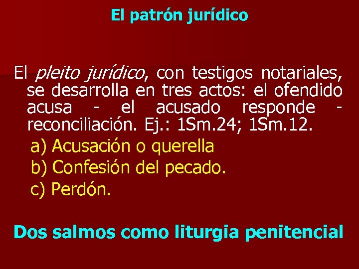 El patrón jurídico El pleito jurídico, con testigos notariales, se desarrolla en tres actos: