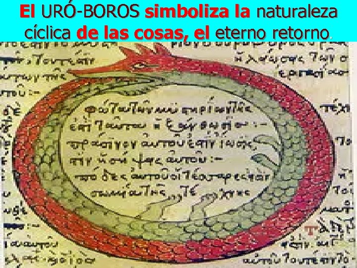 El URÓ-BOROS simboliza la naturaleza cíclica de las cosas, el eterno retorno. 