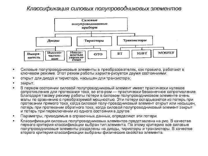 Классификация силовых полупроводниковых элементов • • • Силовые полупроводниковые элементы в преобразователях, как правило,