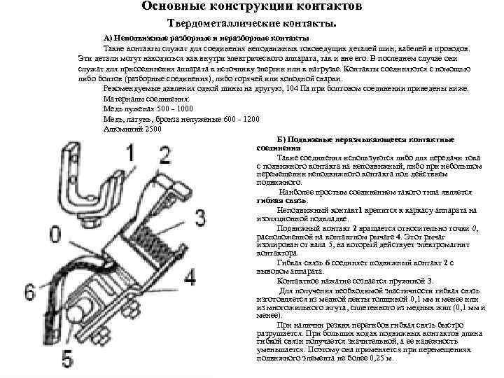 Основные конструкции контактов Твердометаллические контакты. А) Неподвижные разборные и неразборные контакты Такие контакты служат