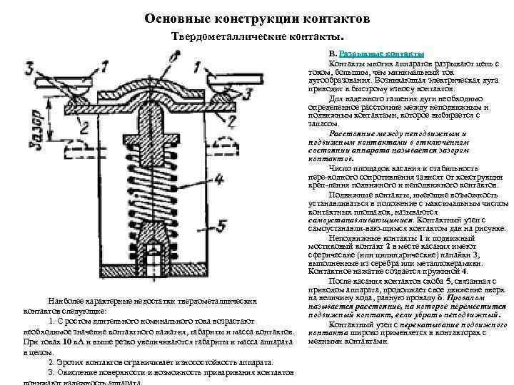 Основные конструкции контактов Твердометаллические контакты. Наиболее характерные недостатки твердометаллических контактов следующие: 1. С ростом