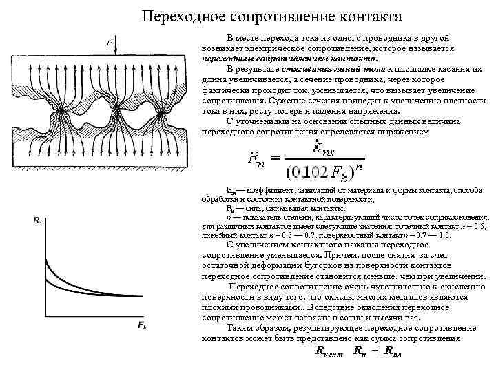 Переходное сопротивление контакта В месте перехода тока из одного проводника в другой возникает электрическое