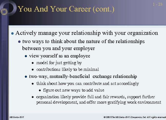 You And Your Career (cont. ) l 1 - 23 Actively manage your relationship