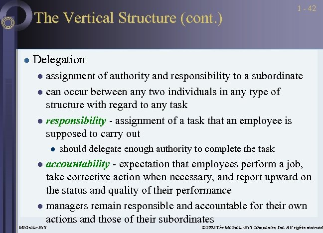The Vertical Structure (cont. ) l 1 - 42 Delegation assignment of authority and