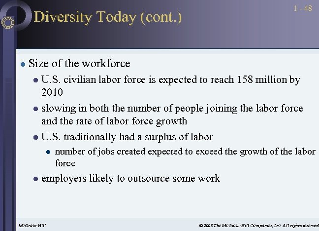 1 - 48 Diversity Today (cont. ) l Size of the workforce U. S.