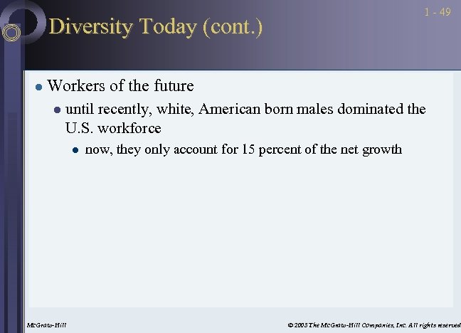 1 - 49 Diversity Today (cont. ) l Workers of the future l until