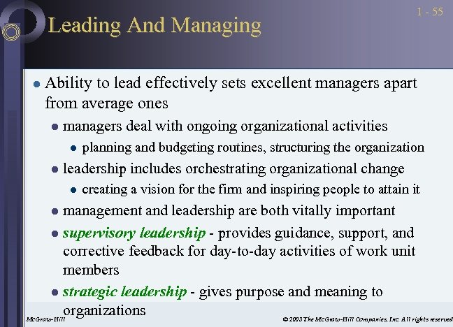 Leading And Managing l 1 - 55 Ability to lead effectively sets excellent managers
