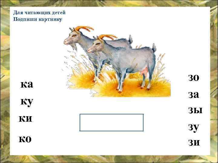 Для читающих детей Подпиши картинку ка ку ки ко зо за зы зу зи